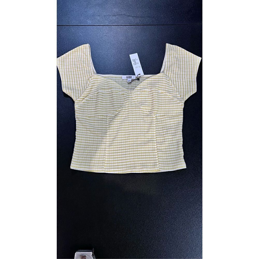 BB DAKOTA STEVE MADDON YEELOW CHECK CROP TOP WOMENS SIZE L NEW P1-67